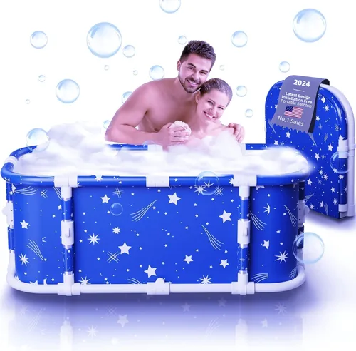 Bañera portátil, bañera plegable de 47", sin instalación, 7 capas gruesas con soporte de metal, bañera de terapia para cabina de ducha, remojo