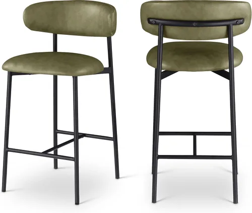 Miniatura 14 de Meridian Furniture 995Black-C Lupita Collection Modern Taburete contemporáneo con cuero vegano negro suave, marco de metal dorado cepillado, 20.5