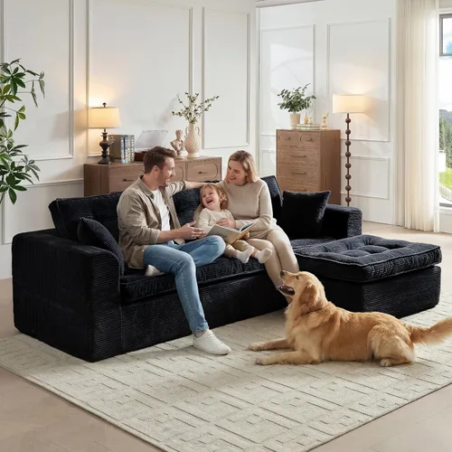 Miniatura 3 de ROXGOX Sofás seccionales para sala de estar, moderno sofá deshuesado con asiento profundo, sofá modular con diván en forma de L, pana de felpa,
