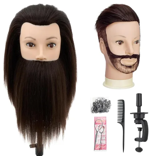 Miniatura 12 de Cabeza de maniquí masculino con cabello, cabeza de maniquí de peluquero de 10 pulgadas, cabeza de maniquí de peluquería de cosmetología para Marrón