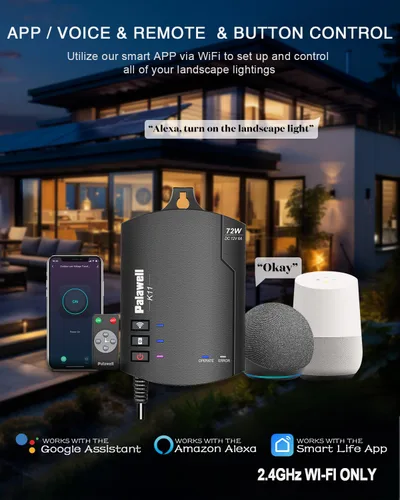 Miniatura 2 de Transformador de paisaje de bajo voltaje WiFi de 72 W con temporizador, transformador de bajo voltaje de 120 V CA a 12 V CC para luces de camino