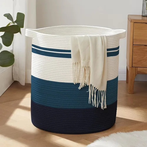 Miniatura 19 de OIAHOMY Cesta de lavandería de 80 L, cesta de almacenamiento con asas, canasta decorativa para sala de estar, cesta de almacenamiento tejida
