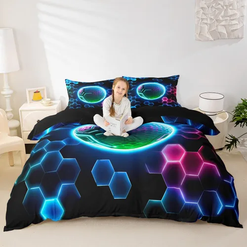 Miniatura 17 de Erosebridal Sports Duvet Cover Football Patchwork Bedding Sets, Geometric Ball Pattern Bed Cover Rugby Game Bed Set Twin