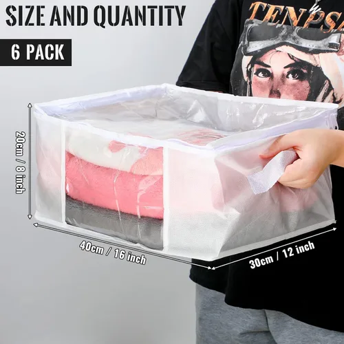Miniatura 2 de Sadnyy 6 bolsas de almacenamiento transparentes con cremalleras, contenedores plegables para ropa, organizador de plástico, cubos grandes de Gris