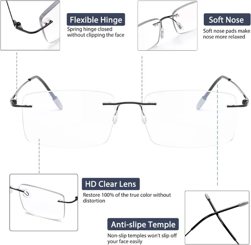 Miniatura 4 de K.LAVER Lentes de lectura bifocales fotocromáticos con bloqueo de luz azul para hombres y mujeres, gafas de sol sin montura de transición