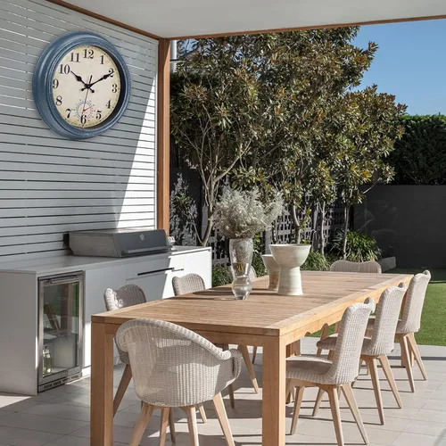 Miniatura 4 de Relojes para exteriores impermeables con termómetro, reloj de pared costero rústico para patio, piscina, jardín (12 pulgadas, azul)