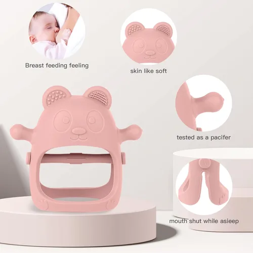 Miniatura 5 de Eascrozn Paquete de 3 juguetes de dentición para bebés de 3-6 6-12 meses, guante de dentición de silicona de grado alimenticio, mordedores de mano