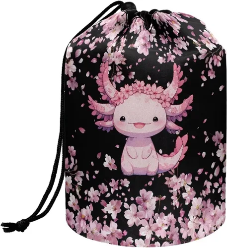 Poceacles Bolsa de maquillaje con cordón, estuche portátil para cosméticos, bolsa de aseo de viaje, organizador de barril, bolsa de almacenamiento
