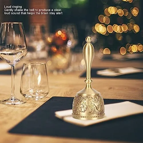 Miniatura 3 de Campana de mano de latón antiguo de 4.9 pulgadas para recepción de boda, hotel, tono de anillo nítido transparente, aspecto rústico vintage