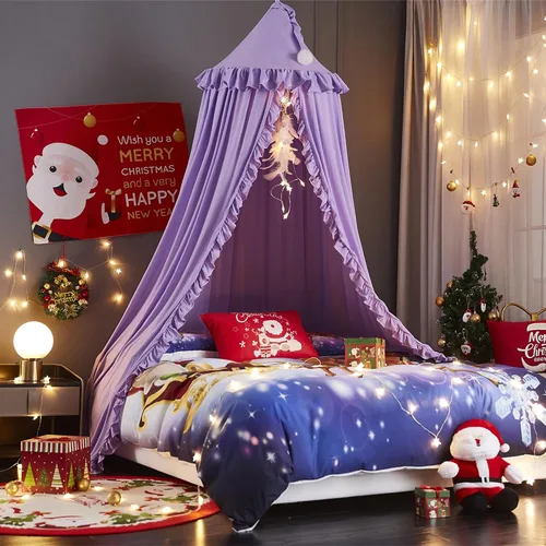 Miniatura 2 de VETHIN Dosel de cama para niñas, Princesa Cúpula Redonda de Ensueño Mosquitera Ropa de Cama Habitación de Niñas Castillo Tienda de Juego Colgante
