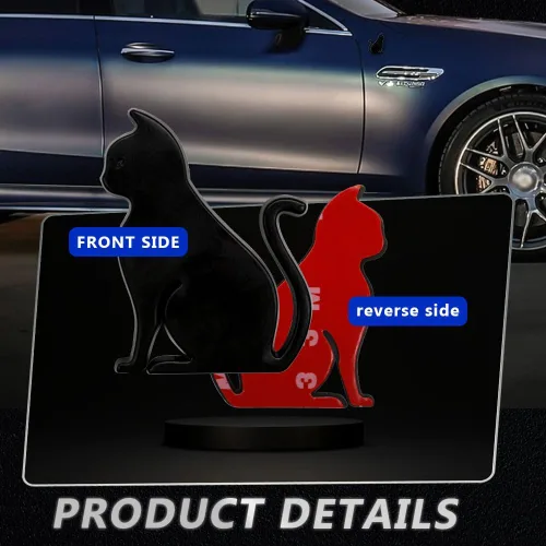 Miniatura 3 de Juren Adhesivo de metal 3D para automóvil, diseño de gato, emblema para automóvil, universal, motocicleta, bicicleta, decoración de automóvil Negro