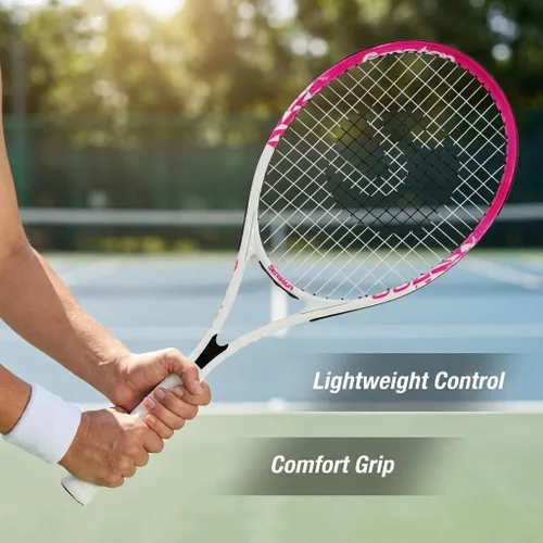 Miniatura 6 de Senston 27 inch Tennis Racket for Adults 1 Pack Tennis Racket Set Tennis Overgrip, Vibration Damper Blanco Rosa