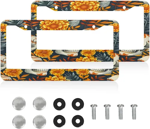 Miniatura 11 de Marcos para matrícula, cubierta de placa de automóvil azteca con tornillos, soporte universal de 4 agujeros, marco de placa de aluminio, accesorios