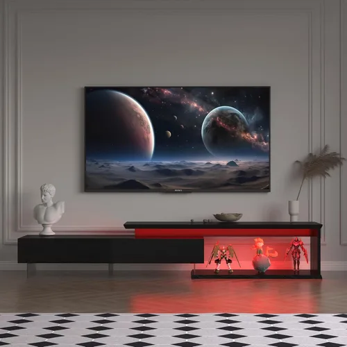 Miniatura 10 de Soporte de TV LED para TV de 55, 65, 75 pulgadas, centro de entretenimiento equipado con dos puertas abatibles, consola de TV de 50, 60, 70