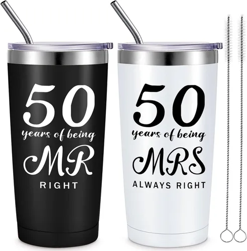 Miniatura 8 de Cunhill Juego de 2 vasos de viaje de 20 onzas con texto en inglés "Mr. Right Mrs. Always Right" para boda, compromiso, aniversario, taza de viaje