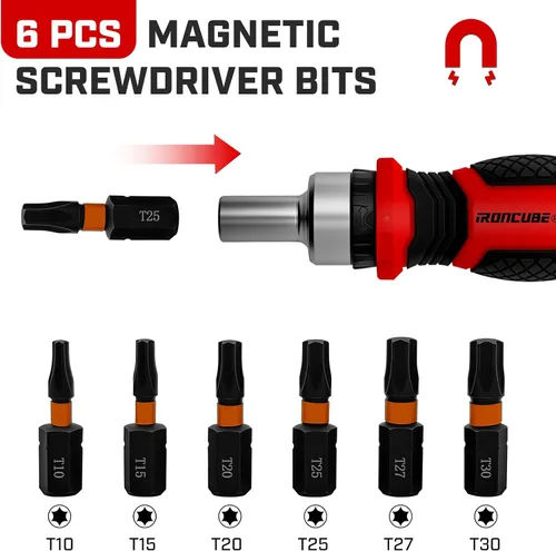 Miniatura 5 de IRONCUBE Juego de destornilladores magnéticos Torx: Juego de destornilladores múltiples 6 en 1 con mango de trinquete intercambiable - Kit