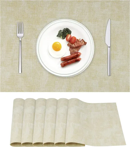 Juego de 6 manteles individuales de cuero resistentes al calor, impermeables, lavables, de poliuretano, fáciles de limpiar, antideslizantes (beige,
