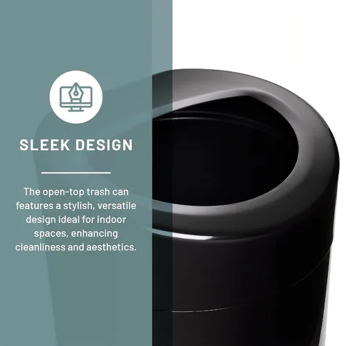 Miniatura 2 de Safco Bote de basura con tapa abierta, 30 galones, de acero inoxidable, contemporáneo, para uso en interiores, color negro