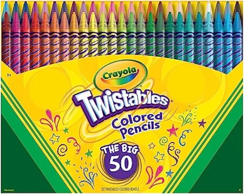Crayola Twistables - Juego de lápices de colores (50 unidades), regalo perfecto para calcetín navideño para niños y adolescentes, lápices de colores