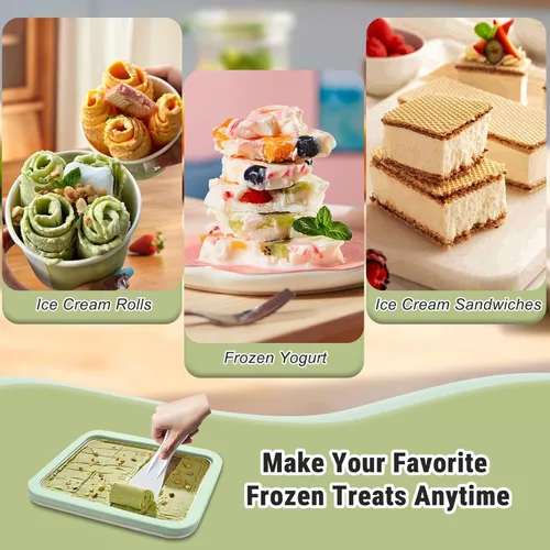 Miniatura 3 de Rolled Ice Cream Maker 10.24'' x 8.24'' w/Lid and 2 Spatulas, SUS 304 Home DIY Instant Ice Cream Tray for Soft Serve, Slushies, Frozen Yogurt