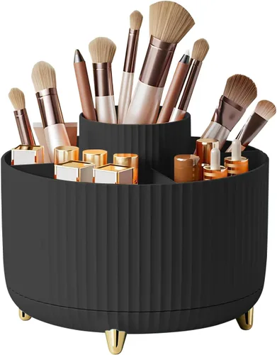 DASITON Soporte para brochas de maquillaje de gran capacidad, organizador de maquillaje giratorio de 360°, 5 ranuras para brochas de maquillaje,