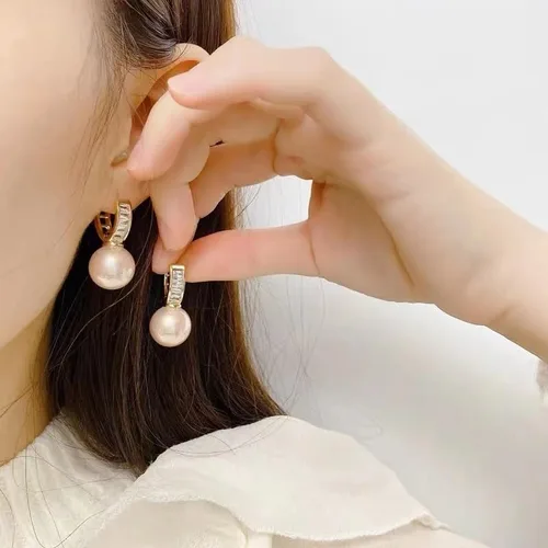 Miniatura 3 de LANFUNI Aretes de aro de perlas, aretes de gota de perlas para mujer, aretes brillantes de moda, joyería de Stament