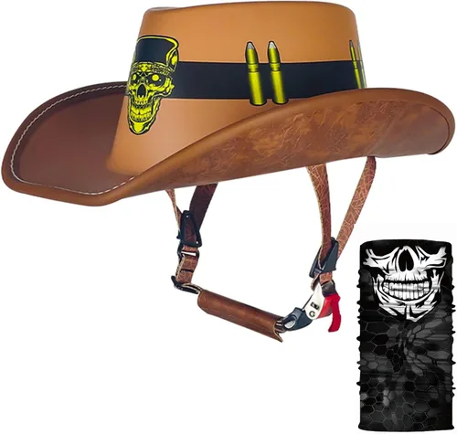 Medio casco retro con cara abierta, estilo sombrero de vaquero, aprobado por DOT, hebilla y forro de liberación rápida para adultos (hombres y