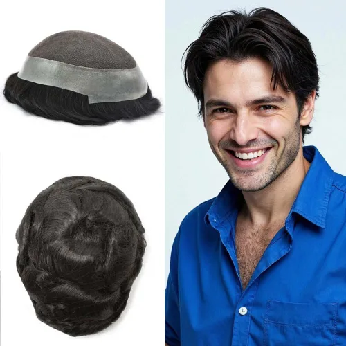 Miniatura 93 de Sistema de reemplazo de cabello de encaje francés para hombre, piezas de cabello de aspecto natural, color negro, marrón, rubio, gris, protesis
