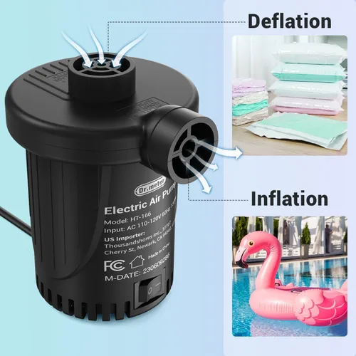 Miniatura 3 de Dr.Meter Bomba de aire para inflables: Bomba de colchón de aire AC 110V con 3 boquillas - Inflador deflador eléctrico de llenado rápido para balsas