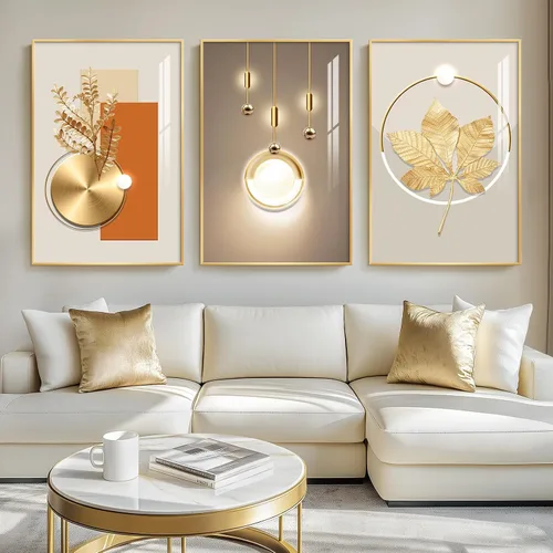 Miniatura 31 de Arte de pared moderno enmarcado en blanco y negro, 3 piezas de impresiones contemporáneas grandes para paredes, juego de 3 imágenes de hojas doradas