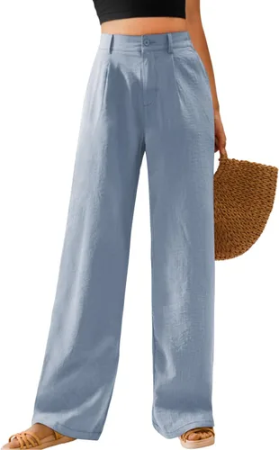 Feiersi Pantalones casuales de pierna ancha para mujer, de cintura alta, con botones, rectos, pantalones largos palazzo