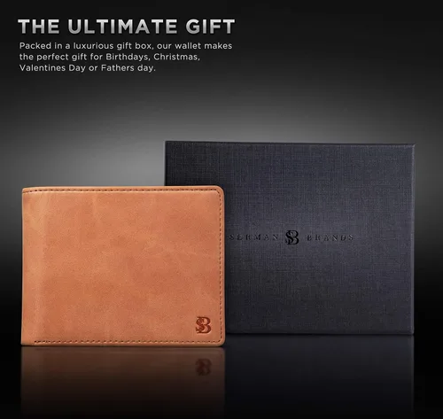 Miniatura 6 de SERMAN BRANDS Cartera de 2 ventanas de identificación para hombres con bloqueo RFID, tapa plegable, cartera de viaje de capacidad adicional