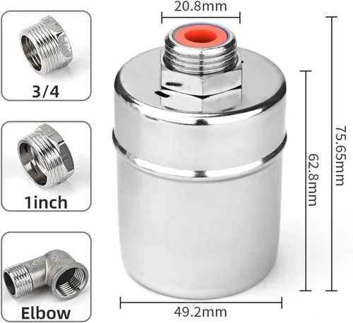 Miniatura 2 de Float Valve Automatic Water Level Control 1/2" 3/4" 1Inch 304 Stainless Steel Floating Installed Inside for Tower Tank(1",Side Water Inlet)