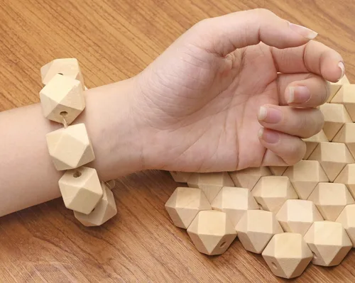 Miniatura 5 de Penta Angel 100 cuentas de madera geométricas facetadas sin pintar de 0.630 in/0.63 pulgadas, cuentas espaciadoras de madera sin terminar