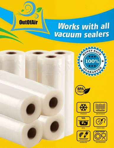Miniatura 6 de Rollos de 11 pulgadas x 25 pies (se adapta al interior de la máquina) Paquete de 8 rollos de sellado al vacío OutOfAir (200 pies en total) que