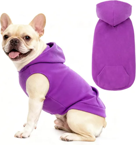 Miniatura 13 de EXPAWLORER - Sudadera de forro polar con capucha para perros, chaleco de suéter a cuadros para mascotas, ropa de otoño e invierno con anillo