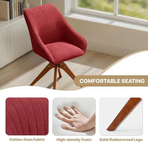 Miniatura 6 de MoNiBloom Silla giratoria decorativa, sillón moderno de mediados de siglo con patas de madera maciza, silla de escritorio de oficina en casa, sin