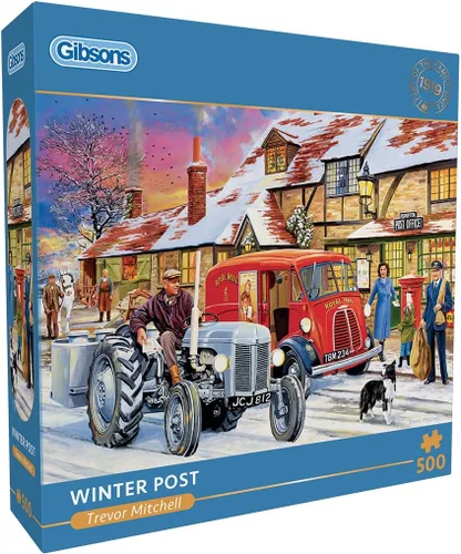 Winter Post | Rompecabezas de 500 piezas | Nostalgia de Navidad | Rompecabezas sostenible para adultos | Tablero 100% reciclado premium | Gran