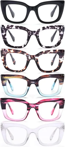 Miniatura 9 de Lentes de lectura para mujeres, paquete de 6, lentes de moda de ojo de gato con bloqueo de luz azul, lectores de computadora antirreflejos, lentes UV