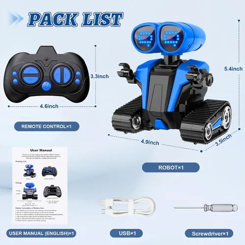 Miniatura 5 de MindPal - Robots juguetes para niños y niñas con demostración automática, robots para niños, robot de control remoto recargable con ojos LED Azul
