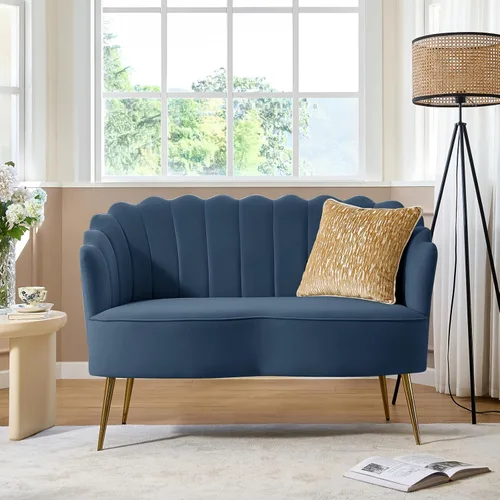 Miniatura 15 de HULALA HOME Silla decorativa moderna de terciopelo con respaldo en forma de concha, bonito sillón para sala de estar, dormitorio con patas doradas