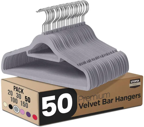 Miniatura 11 de Utopia Home Perchas de terciopelo de alta calidad, paquete de 20 – Percha antideslizante con barra de amarre – Perchas negras con gancho giratorio