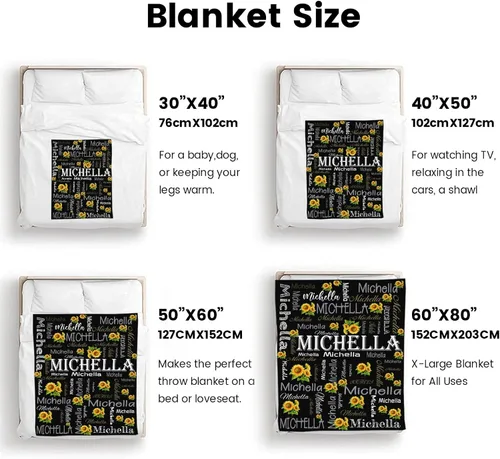 Miniatura 6 de Manta personalizada con nombre, manta personalizada con nombre, mantas personalizadas con texto, mantas de girasol, regalo personalizado para el día