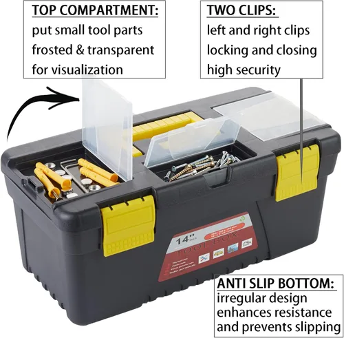 Miniatura 3 de Caja de herramientas de almacenamiento portátil multifuncional de 4 piezas con pestillo de seguridad integrado, bandeja y pulsera magnética