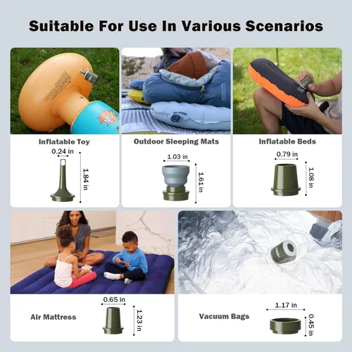 Miniatura 5 de Bomba de aire eléctrica portátil pequeña para inflables y viajes con luz de campamento - Mini inflador inalámbrico de 4.5 KPa, batería recargable