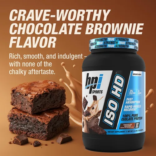 Miniatura 4 de BPI Sports ISO HD Proteína Aislada en Polvo – 100% Aislado de Suero, Polvo de Proteína para Ganancia Muscular - Chocolate Brownie - 1.6 Libras - 23