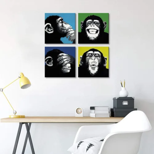 Miniatura 4 de Arte de pared moderno de animales en blanco y negro, divertido mono gorila moderno para oficina, arte pop de mono, impresión de pintura enmarcada