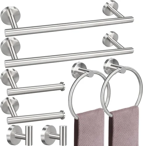 Miniatura 15 de Juego de 8 toallas de baño, incluye 2 toallas de 23.6 pulgadas, 2 ganchos para toallas, 2 anillos de toalla, 2 soportes para papel higiénico