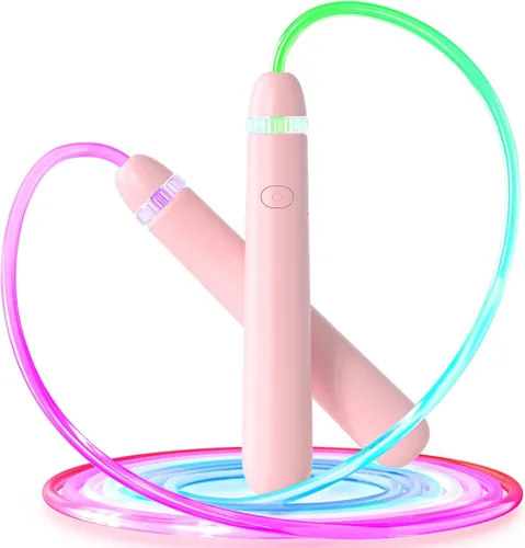 LED Light Up Jump Rope for Kids and Adult, Adjustable Glowing Skipping Rope for Boys and Girls, Colorful Luminous Jumping Rope for Fitness and Rosa