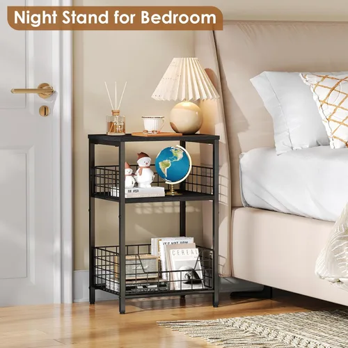 Miniatura 5 de X-cosrack Mesa Auxiliar, Mesa Pequeña de Extremo con Soporte para Tocadiscos y Almacenamiento, Soporte Nocturno para Discos de Vinilo para Sala
